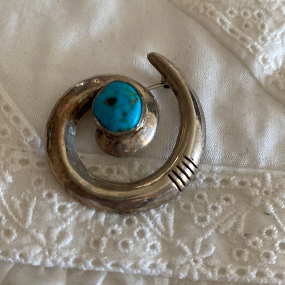Vintage Silver and Turquoise Brooch